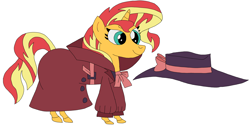 Size: 4480x2240 | Tagged: safe, artist:hubfanlover678, sunset shimmer, pony, g4, clothes, female, shadow spade, simple background, solo, trenchcoat, white background
