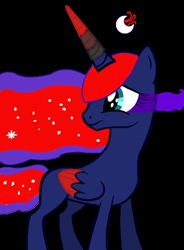 Size: 534x726 | Tagged: safe, artist:rosienature123, oc, oc only, oc:midnight magic, alicorn, pony, alicorn oc, black background, colored wings, horn, looking back, offspring, parent:king sombra, parent:princess luna, parents:lumbra, simple background, solo, wings
