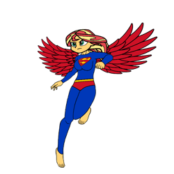 Size: 768x768 | Tagged: safe, artist:superfanda, sunset shimmer, angel, equestria girls, g4, female, male, simple background, solo, superman, transparent background, wings