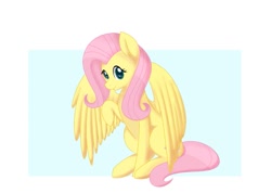 Size: 1125x800 | Tagged: safe, artist:pottedphyllis, fluttershy, pegasus, pony, g4, abstract background, cute, female, mare, shyabetes, sitting, solo