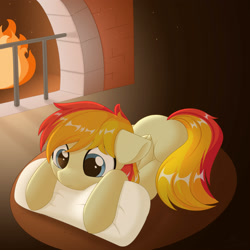 Size: 3000x3000 | Tagged: safe, artist:one4pony, oc, oc only, pegasus, pony, carpet, cozy, cute, fireplace, high res, pillow, solo