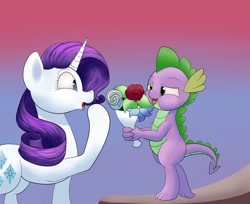 Size: 1280x1045 | Tagged: safe, artist:huffy26, rarity, spike, pony, g4, atg 2020, bouquet, female, flower, male, newbie artist training grounds, ship:sparity, shipping, straight