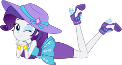 Size: 6000x3224 | Tagged: safe, artist:sugar-loop, artist:twilirity, rarity, camping must-haves, equestria girls, equestria girls series, g4, spoiler:eqg series (season 2), .svg available, absurd resolution, bracelet, clothes, female, geode of shielding, hat, high heels, inkscape, jewelry, looking at you, magical geodes, one eye closed, pose, rarity peplum dress, shoes, simple background, skirt, smiling, solo, transparent background, vector