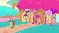 Size: 1920x1080 | Tagged: safe, screencap, gummy, pinkie pie, earth pony, pony, g4.5, my little pony: pony life, the trail less trotten, bell, bulb horn, cymbals, drums, flag, harmonica, musical instrument, one-gator band, trumpet