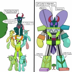 Size: 1280x1280 | Tagged: safe, artist:termyotter, pharynx, thorax, changedling, changeling, robot, g4, changedling brothers, giant robot, king thorax, megazord, power rangers, prince pharynx, transformation, tree