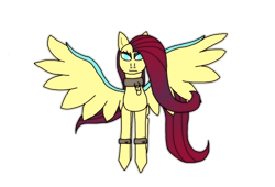 Size: 1702x1156 | Tagged: safe, artist:voltaradragoness, fluttershy, pegasus, pony, g4, armor, collar, darkened hair, eyeshadow, female, leg bands, legbands, makeup, nightmare fluttershy, nightmarified, shackle, shackles, simple background, sky's rage, solo, transparent background, wavy hair, wavy mane, wavy tail, wing armor, wing guards