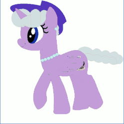 Size: 498x499 | Tagged: safe, artist:savannah-london, alicorn, pony, animated, base used, british, ear piercing, earring, female, hat, jewelry, mare, monarch, necklace, piercing, ponified, queen elizabeth ii, royal, royalty, smiling, solo, walk cycle, walking, wrinkles