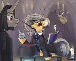 Size: 5400x4357 | Tagged: safe, artist:trickate, oc, oc:sugar space, earth pony, pony, absurd resolution, crossover, female, harry potter (series), magic, magic wand, mare, potion, potion making, severus snape