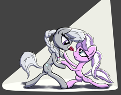 Size: 2869x2247 | Tagged: safe, artist:itchystomach, diamond tiara, silver spoon, earth pony, pony, g4, dancing, female, flower, high res, lesbian, request, rose, ship:silvertiara, shipping, spotlight, tango