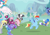 Size: 1240x874 | Tagged: safe, artist:trotsworth, cheerilee, derpy hooves, photo finish, princess celestia, princess luna, rainbow dash, sapphire shores, trixie, zecora, g4, implied molestia, ponyville, rainbow blitz, rule 63, season one luna