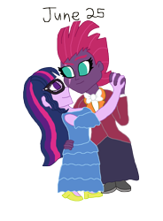Size: 1280x1743 | Tagged: safe, artist:horroraceman93, sci-twi, tempest shadow, twilight sparkle, equestria girls, g4, clothes, dancing, dress, duo, female, lesbian, pride month, ship:sci-tempestlight, ship:tempestlight, shipping, simple background, transparent background, tuxedo