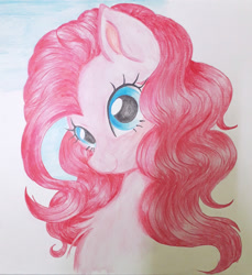 Size: 1810x1975 | Tagged: safe, artist:nijidashiey7, pinkie pie, earth pony, pony, g4, bust, chest fluff, female, looking at you, mare, portrait, smiling, solo, three quarter view, traditional art