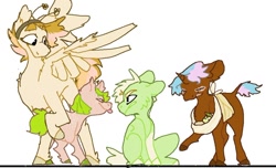 Size: 1024x623 | Tagged: safe, artist:shyhandart, oc, oc:buckskin, oc:honey bug, oc:jelly bean, oc:sable, oc:sweet pea, earth pony, pegasus, pony, unicorn, adopted offspring, baby, baby pony, brother and sister, brothers and sisters, colt, female, filly, male, offspring, parent:big macintosh, parent:fluttershy, parents:fluttermac, siblings, simple background, sisters, teenager, tongue out, white background