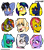 Size: 4093x4685 | Tagged: safe, artist:jcosneverexisted, oc, oc only, oc:bane, oc:frist, oc:kunzite, oc:mixi creamstar, oc:naveen numbers, oc:orange cream, oc:rover wonder, oc:storm spark, oc:yodi, hybrid, pony, unicorn, blushing, eyes closed, female, glasses, heart, heart eyes, male, mare, open mouth, simple background, smiling, stallion, transparent background, wingding eyes