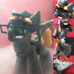 Size: 1564x1564 | Tagged: safe, artist:difis, oc, oc:lightning blaze, pegasus, pony, cap, cigarette, craft, glasses, hat, irl, monster energy, monster energy hat, multiple views, photo, plushie, smoking, solo, spread wings, toy, wings
