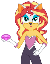 Size: 4600x5800 | Tagged: safe, artist:emeraldblast63, sunset shimmer, human, equestria girls, g4, bare shoulders, chaos emerald, clothes, clothes swap, cosplay, costume, crossover, female, mask, rouge the bat, rouge the bat costume, simple background, sleeveless, solo, sonic the hedgehog (series), strapless, transparent background