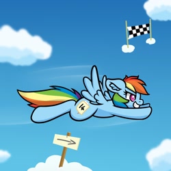 Size: 1980x1980 | Tagged: safe, artist:yelowcrom, rainbow dash, pegasus, pony, g4, cloud, female, mare, newbie artist training grounds, simple background, solo