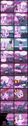 Size: 1280x5729 | Tagged: safe, artist:magerblutooth, diamond tiara, oc, oc:dazzle, oc:il, cat, earth pony, imp, pony, comic:diamond and dazzle, g4, angry, broken, broken tiara, butt, comic, disembodied head, female, filly, foal, glare, looking up, plot, red eyes take warning, shocked, shrunken pupils, this will end in pain, trash can