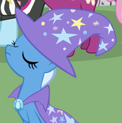 Size: 291x293 | Tagged: safe, artist:trotsworth, trixie, pony, unicorn, g4, cape, clothes, cropped, eyes closed, female, frown, hat, mare, solo, trixie's cape, trixie's hat