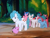 Size: 1000x755 | Tagged: safe, screencap, baby cuddles, buttons (g1), cupcake (g1), fizzy, gusty, spike (g1), dragon, earth pony, pegasus, pony, unicorn, g1, my little pony 'n friends, the end of flutter valley, baby, baby dragon, bow, cutie mark, dirt, female, filly, foal, forest, help me, looking down, mare, tail bow, tree