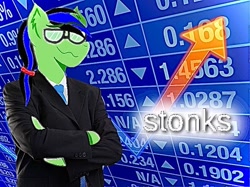 Size: 510x382 | Tagged: safe, artist:swiftt_studios, oc, oc only, earth pony, anthro, business suit, clothes, crossed arms, dead meme, earth pony oc, glasses, meme, necktie, ponified meme, smiling, solo, stock market, stonks