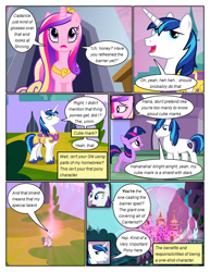 Size: 612x792 | Tagged: safe, artist:newbiespud, edit, edited screencap, screencap, queen chrysalis, rarity, shining armor, twilight sparkle, alicorn, pony, unicorn, comic:friendship is dragons, a canterlot wedding, g4, barrier, canterlot, castle, comic, dialogue, eyes closed, female, filly, filly twilight sparkle, hoof shoes, jewelry, male, mare, open mouth, screencap comic, smiling, stallion, tiara, unicorn twilight, unshorn fetlocks, younger