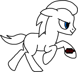 Size: 522x485 | Tagged: safe, artist:nopony, oc, oc only, unnamed oc, earth pony, pony, atg 2020, blue eyes, limited palette, lineart, male, newbie artist training grounds, partial color, running, simple background, solo, stallion, stopwatch, white background