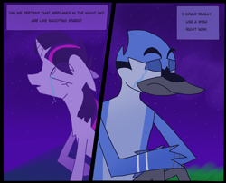 Size: 3100x2500 | Tagged: safe, artist:newsketches, twilight sparkle, g4, aeroplanes and meteor showers, airplanes (song), crack shipping, crossover, crossover shipping, crying, high res, male, meme, mordecai, mordetwi, redraw, redraw mordetwi meme, regular show, shipping, song reference