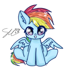 Size: 598x574 | Tagged: safe, artist:starflashing twinkle, rainbow dash, pegasus, pony, g4, :3, cute, dashabetes, ear fluff, female, open mouth, simple background, sitting, solo, white background, wings