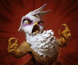 Size: 1080x900 | Tagged: safe, artist:assasinmonkey, gilda, griffon, g4, griffon the brush off, angry, chest fluff, digital painting, female, open mouth, puffed chest, red background, scene interpretation, simple background, solo