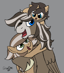 Size: 1834x2091 | Tagged: safe, artist:captshowtime, oc, oc only, oc:acoustic strings, oc:key note, oc:symphony strings, clydesdale, pegasus, pony, unicorn, children, colt, daughter, digital, digital art, digital sketch, family, father, fathers day, female, filly, holiday, hug, kids, male, mare, simple background, sketch, son, stallion