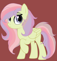 Size: 2092x2248 | Tagged: safe, artist:circuspaparazzi5678, oc, oc only, oc:rainbow splash, pegasus, pony, base used, high res, magical lesbian spawn, multicolored hair, offspring, parent:fluttershy, parent:rainbow dash, parents:flutterdash, rainbow hair, red background, simple background, solo