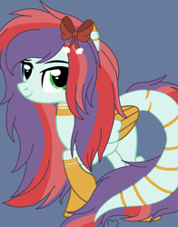 Size: 1896x2418 | Tagged: safe, artist:circuspaparazzi5678, oc, oc only, oc:kireiinaa, pegasus, pony, base used, blue and green eyes, bow, long mane, long tail, solo, stripes
