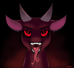 Size: 2046x1868 | Tagged: safe, artist:neoncel, oc, oc only, oc:hellith, demon, demon pony, original species, forked tongue, maw, mawshot, open mouth, salivating, sharp teeth, solo, teeth