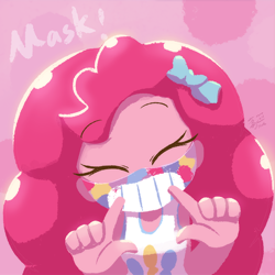 Size: 800x800 | Tagged: safe, artist:howxu, pinkie pie, equestria girls, g4, coronavirus, covid-19, eyes closed, face mask, female, mask, smiling, solo