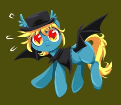 Size: 770x667 | Tagged: safe, artist:ce2438, oc, oc only, oc:vesper flare, bat pony, pony, bat pony oc, bat wings, clothes, female, hat, mare, simple background, solo, wide eyes, wings