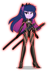 Size: 2664x4000 | Tagged: safe, artist:orin331, twilight sparkle, equestria girls, g4, crossover, fate/grand order, fate/stay night, female, glowing, high res, horns, ishtar, simple background, solo, sword, transparent background, weapon