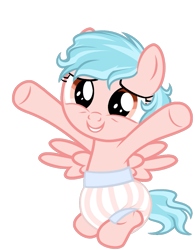 Size: 789x1013 | Tagged: safe, artist:katnekobase, artist:xcinnamon-twistx, cozy glow, pegasus, pony, g4, alternate hairstyle, alternate universe, baby, cozybetes, cute, diaper, diaper fetish, female, filly, non-baby in diaper, simple background, solo, stripes, toddler, transparent background, upsies