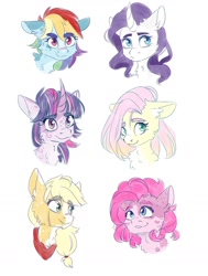 Size: 1024x1352 | Tagged: safe, artist:silbersternenlicht, applejack, fluttershy, pinkie pie, rainbow dash, rarity, twilight sparkle, earth pony, pegasus, pony, unicorn, g4, cheek fluff, chest fluff, ear fluff, mane six, redesign, simple background, white background