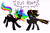 Size: 2224x1480 | Tagged: safe, artist:rikastormfeldthefox, oc, oc only, oc:marker cross, oc:rainbow crack, pegasus, pony, unicorn, black sclera, duo, horn, jewelry, jumping, multicolored hair, necklace, pegasus oc, rainbow hair, raised hoof, simple background, speedpaint available, tail wrap, unicorn oc, white background, wings, yelling