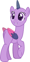 Size: 969x1954 | Tagged: safe, artist:pegasski, oc, oc only, alicorn, pony, g4, the hooffields and mccolts, alicorn oc, bald, base, eyelashes, female, horn, looking back, mare, raised hoof, simple background, smiling, solo, transparent background, two toned wings, underhoof, wings