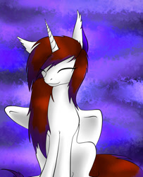 Size: 771x949 | Tagged: safe, artist:sinderynaralex, oc, oc only, oc:lia, alicorn, pony, alicorn oc, eyes closed, horn, solo, wings