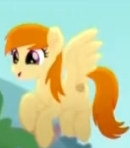 Size: 130x148 | Tagged: safe, screencap, pegasus, pony, g4, rainbow roadtrip, background pony, cropped, dot cutie mark, female, flying, mare, orange pony, singing, solo, unnamed character, unnamed pony