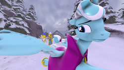 Size: 1920x1080 | Tagged: safe, artist:dreamwingsthegriffon, oc, oc:snowdrop, alicorn, pony, 3d, clothes, cosplay, costume, crossover, frozen (movie), mountain, royal guard, running, snow