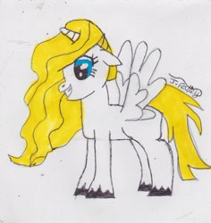 Size: 2379x2521 | Tagged: safe, artist:jezzarat, oc, oc only, oc:jessica gallopsby, alicorn, pony, alicorn oc, high res, horn, solo, traditional art, wings