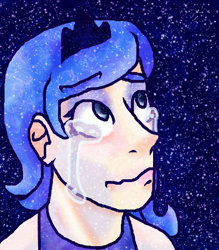 Size: 1400x1600 | Tagged: safe, artist:theedgyduck, princess luna, human, g4, crying, female, humanized, s1 luna, solo, space, tears of sadness