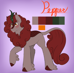 Size: 3560x3540 | Tagged: artist needed, safe, oc, oc only, oc:pepper, kirin, blushing, high res, kirin oc, reference sheet, solo
