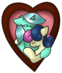 Size: 1231x1444 | Tagged: safe, artist:llametsul, bon bon, lyra heartstrings, sweetie drops, earth pony, pony, unicorn, g4, adorabon, chest fluff, couple, cuddling, cute, eyes closed, female, horn, hug, lesbian, lyrabetes, mare, picture, picture frame, ship:lyrabon, shipping, simple background, transparent background