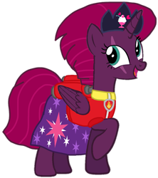Size: 885x998 | Tagged: safe, artist:徐詩珮, fizzlepop berrytwist, tempest shadow, alicorn, pony, series:sprglitemplight diary, series:sprglitemplight life jacket days, series:springshadowdrops diary, series:springshadowdrops life jacket days, g4, alicornified, alternate universe, base used, clothes, cute, marshall (paw patrol), paw patrol, race swap, simple background, tempesticorn, transparent background