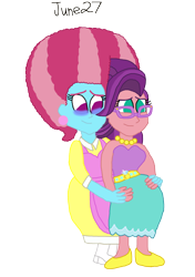 Size: 1280x1820 | Tagged: safe, artist:horroraceman93, cup cake, spoiled rich, equestria girls, g4, afro, crying, downvote bait, duo, equestria girls-ified, female, infidelity, lesbian, pregnant, pregnant equestria girls, pride month, ship:spoiledcake, shipping, simple background, tears of joy, transparent background